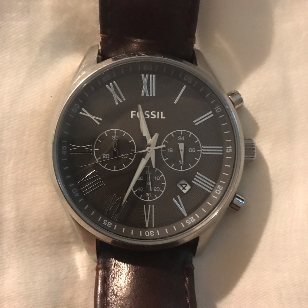 Silver Fossil Watch w/ Leather Band